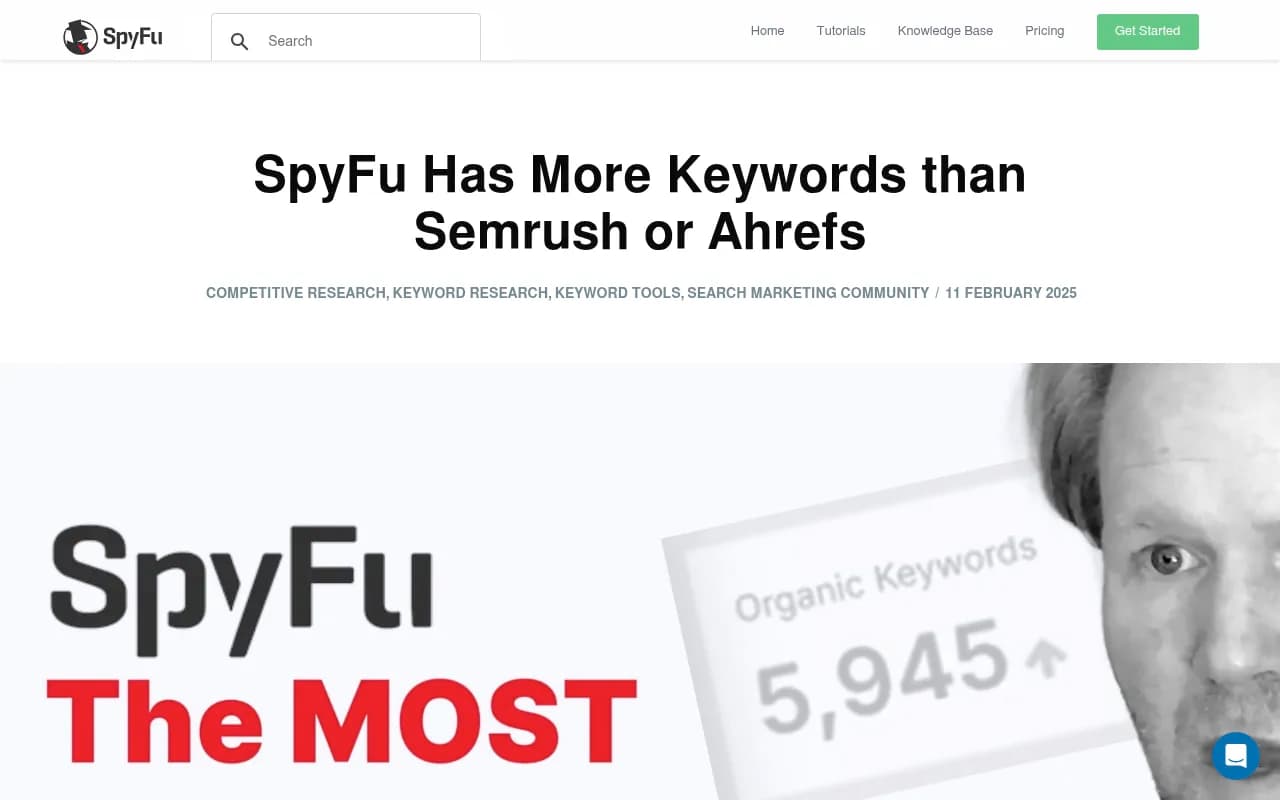 SpyFu keyword comparison showing more data than Semrush and Ahrefs across major domains
