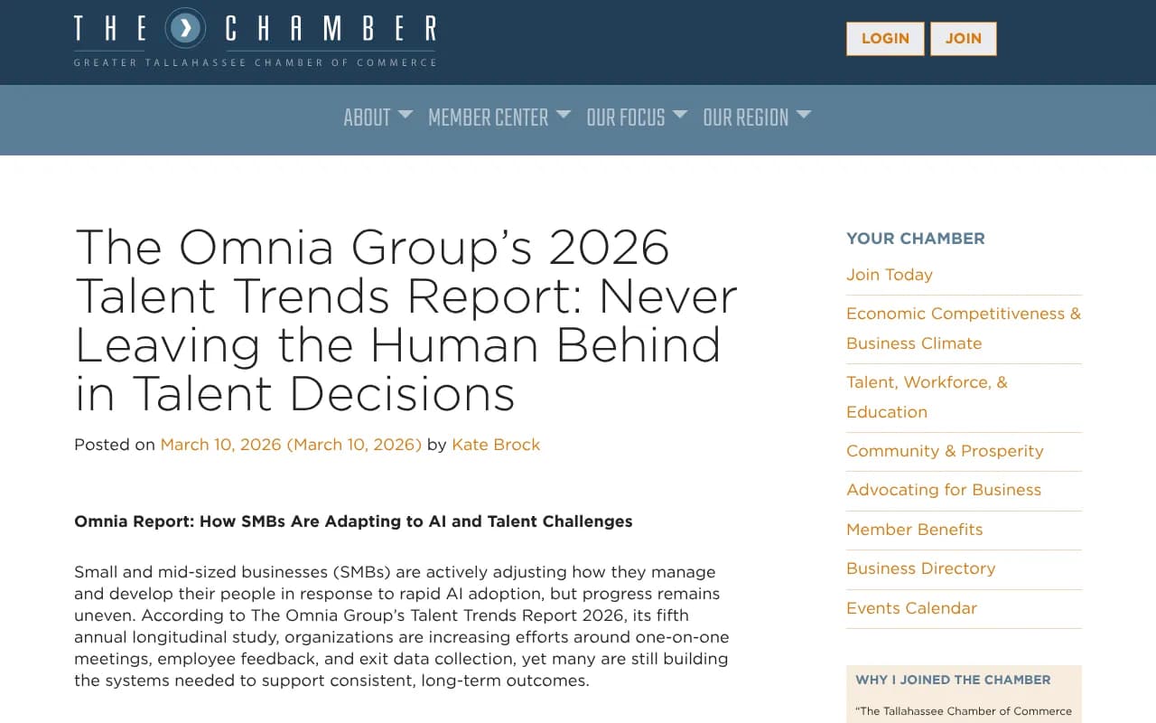 The Omnia Group's 2026 Talent Trends Report summary from the Greater Tallahassee Chamber of Commerce