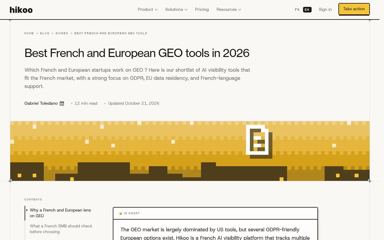 Hikoo's shortlist of French and European GEO tools with a GDPR and data residency focus