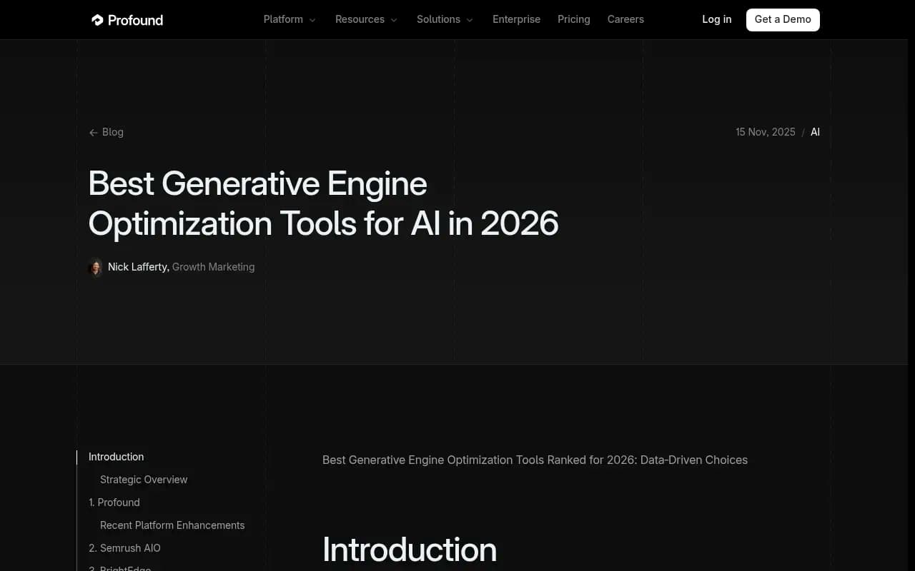Profound's overview of the GEO tool landscape, showing how platforms are positioning around monitoring vs. optimization