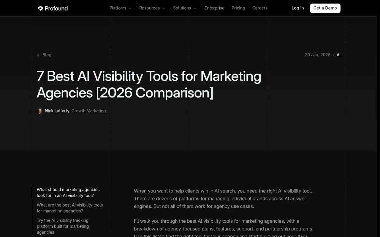 Profound's agency-focused AI visibility comparison for marketing teams