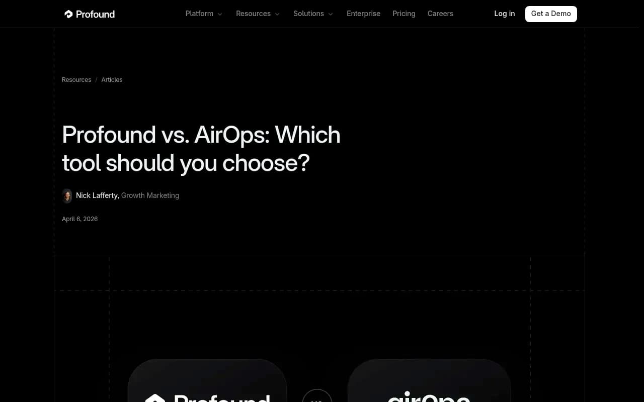 Profound vs. AirOps comparison page from Profound's official resource center