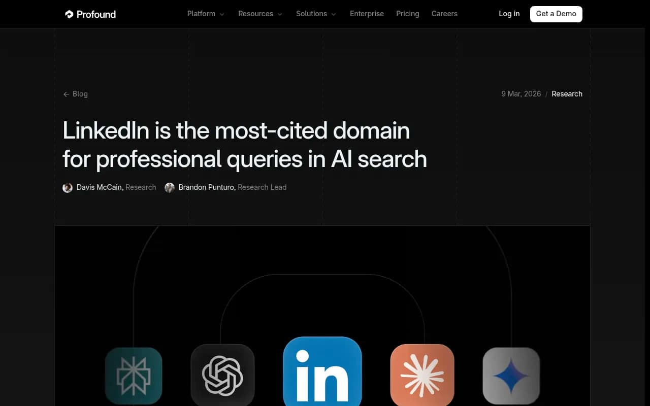 Profound's research showing LinkedIn as the most-cited domain for professional queries in AI search