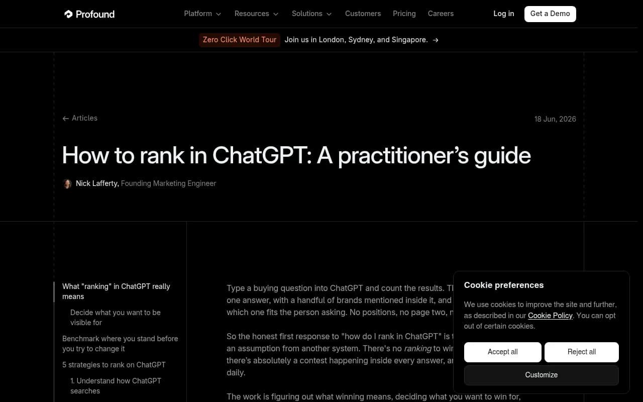 Profound's practitioner guide explaining what ranking in ChatGPT really means