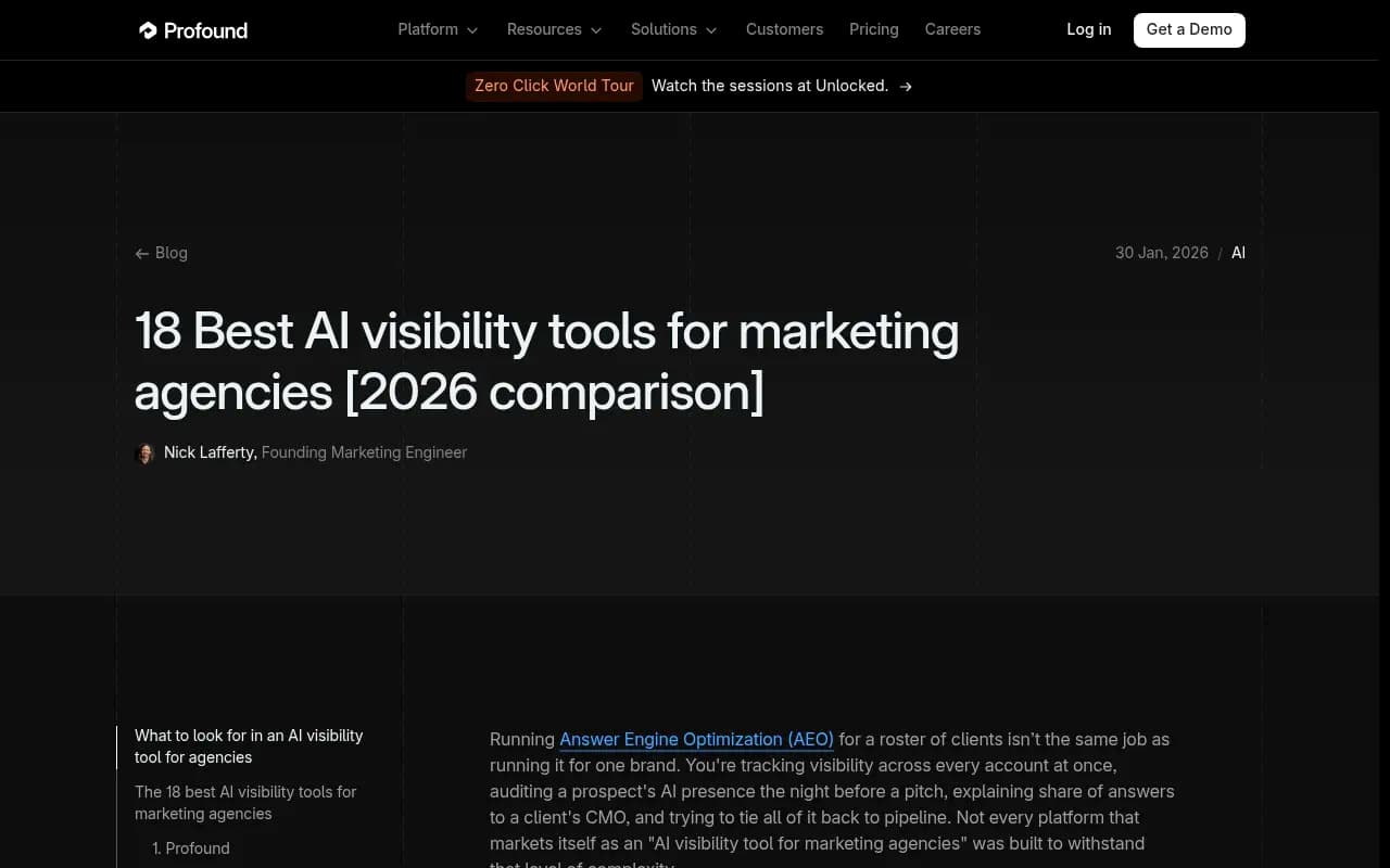 Profound's comparison of AI visibility tools for marketing agencies