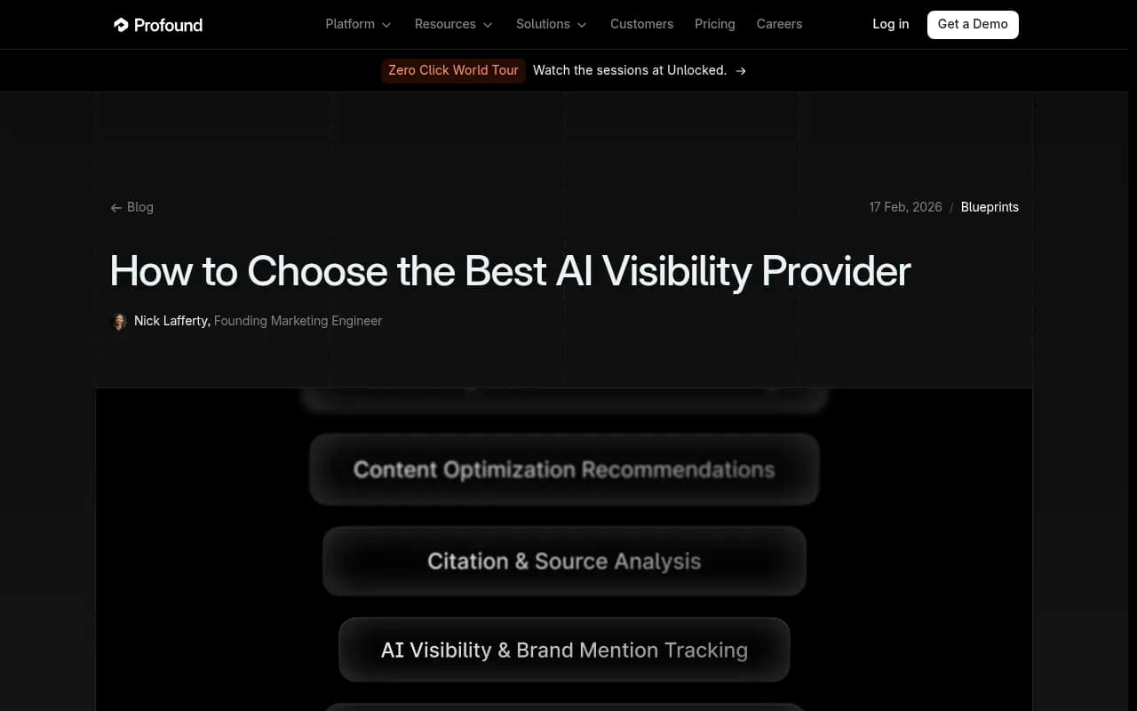 Profound's guide to choosing an AI visibility provider, including a skip-if column for each tool