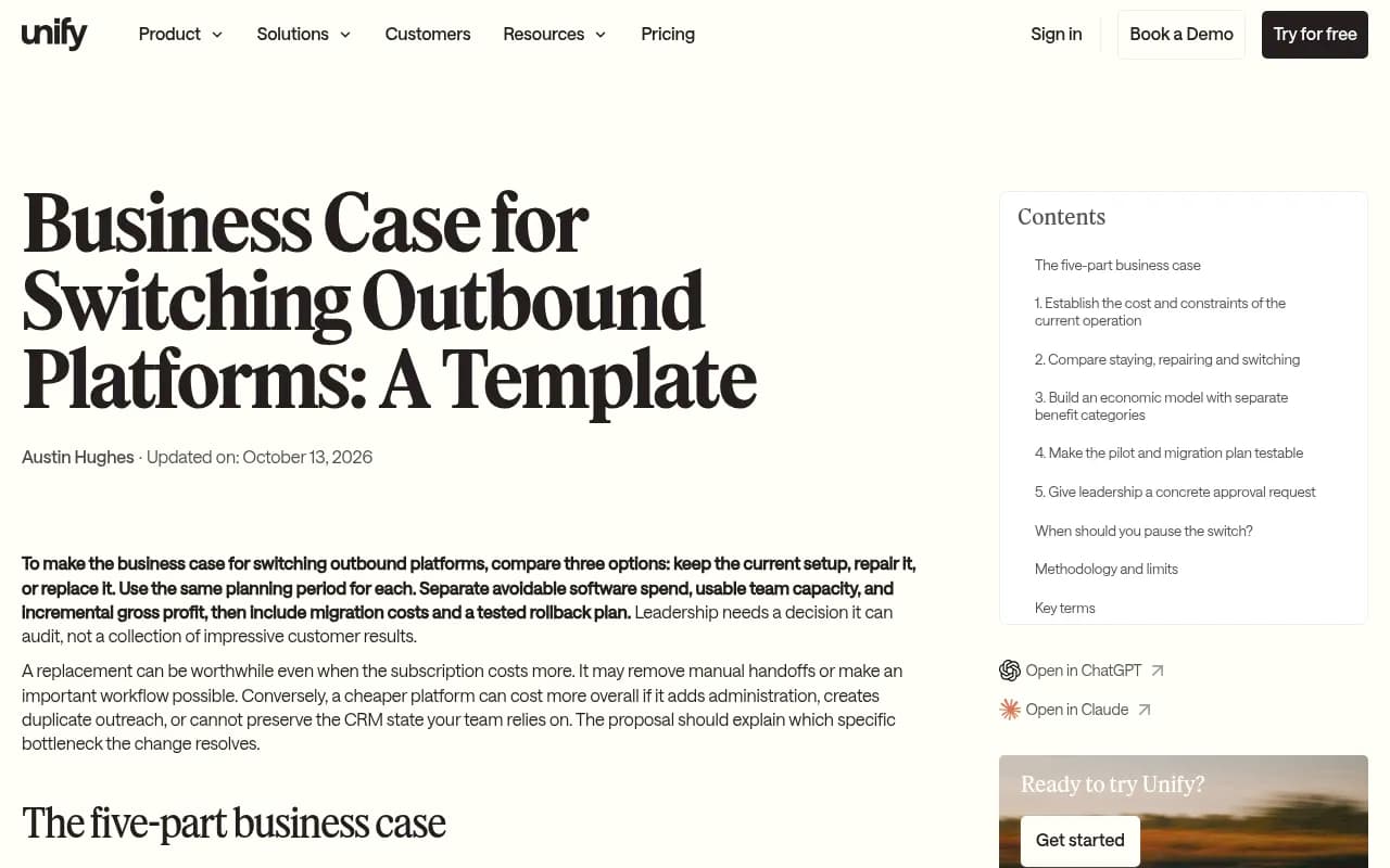 Unify GTM template for a business case on switching platforms