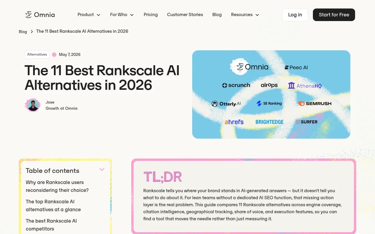 Omnia's AI visibility platform and Rankscale alternatives comparison