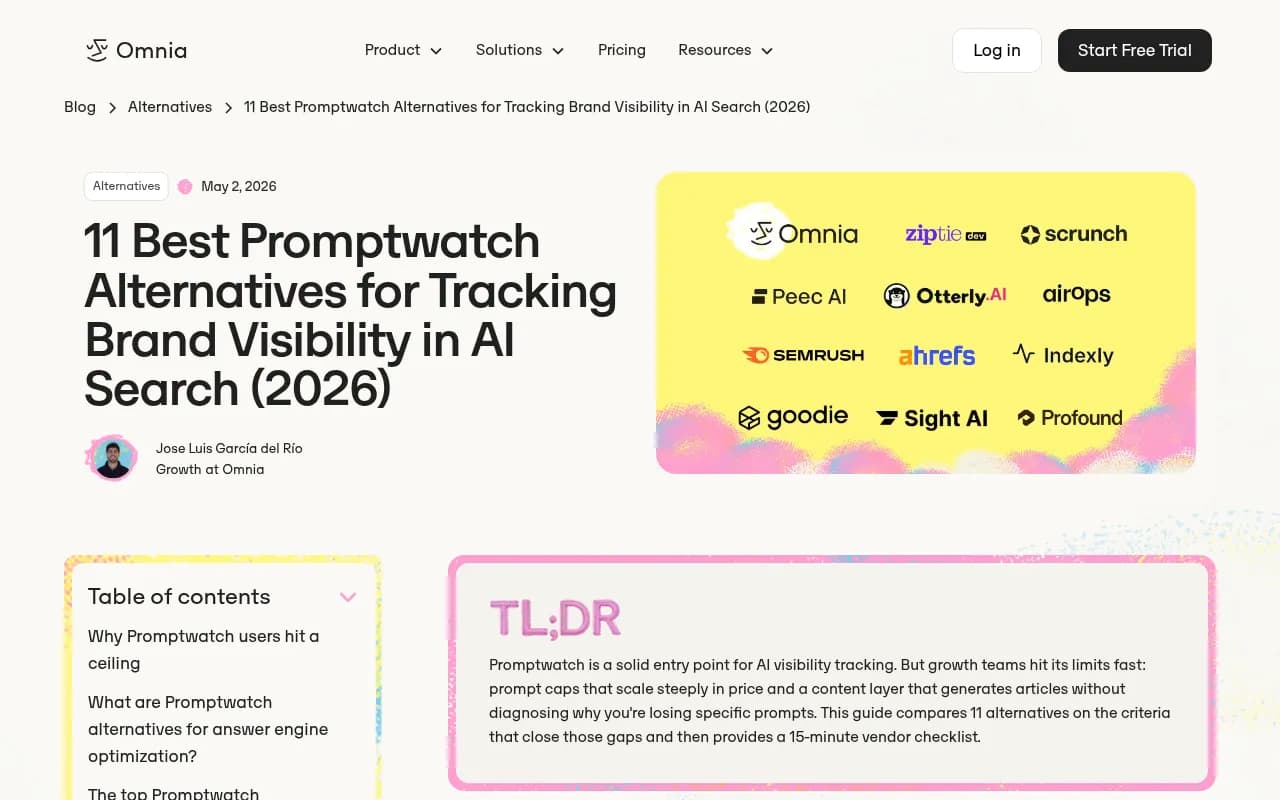 Omnia's guide comparing 11 Promptwatch alternatives