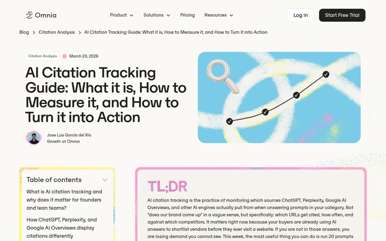 Omnia's AI citation tracking guide, which recommends a simple prompt audit as the starting point