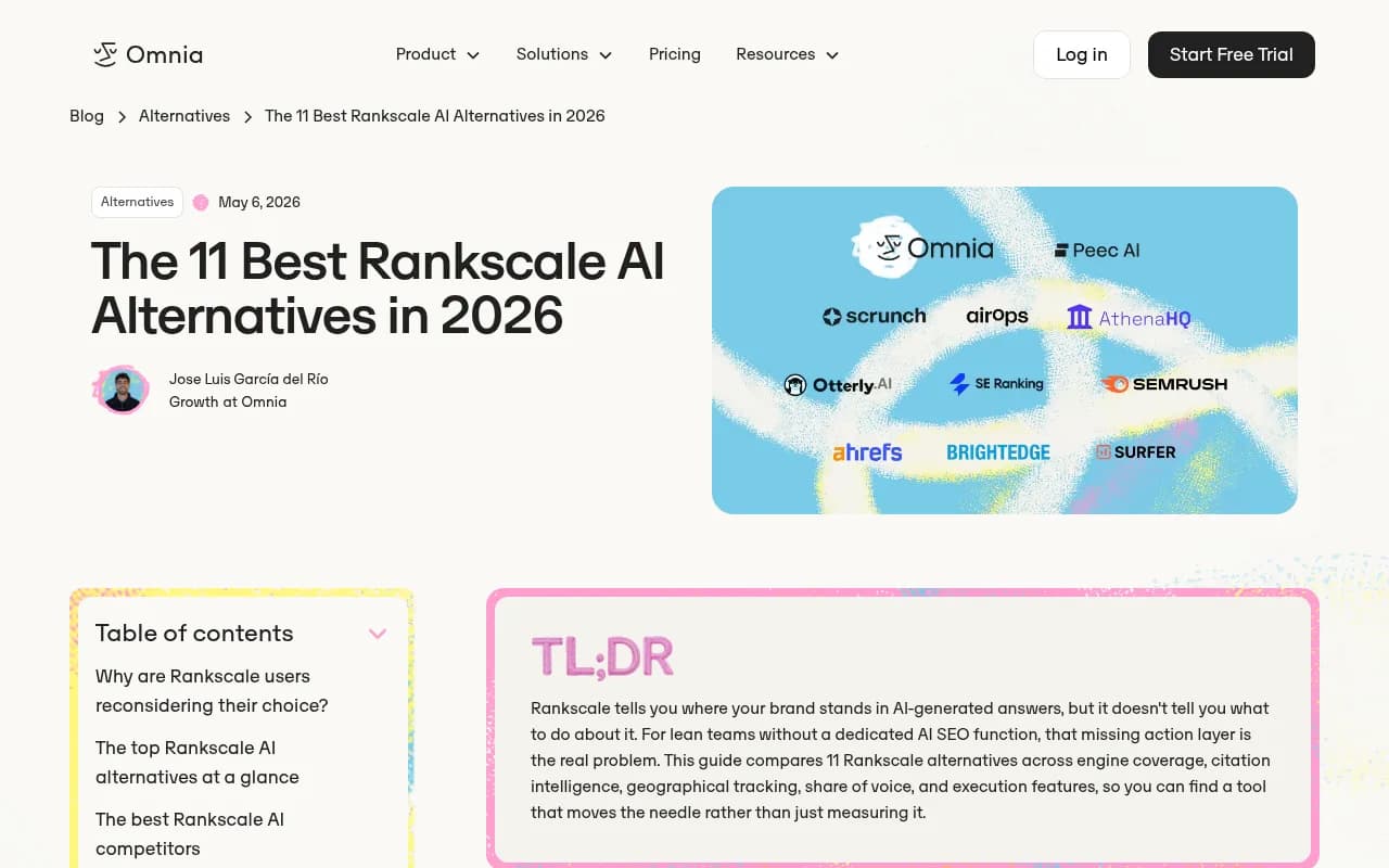 Omnia's roundup of Rankscale alternatives, a good example of how vendor-authored comparisons frame the category