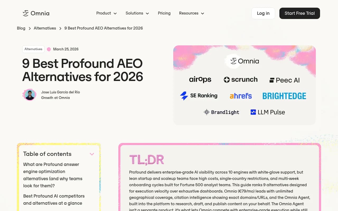 Omnia's comparison of Profound alternatives for startups and scaleups