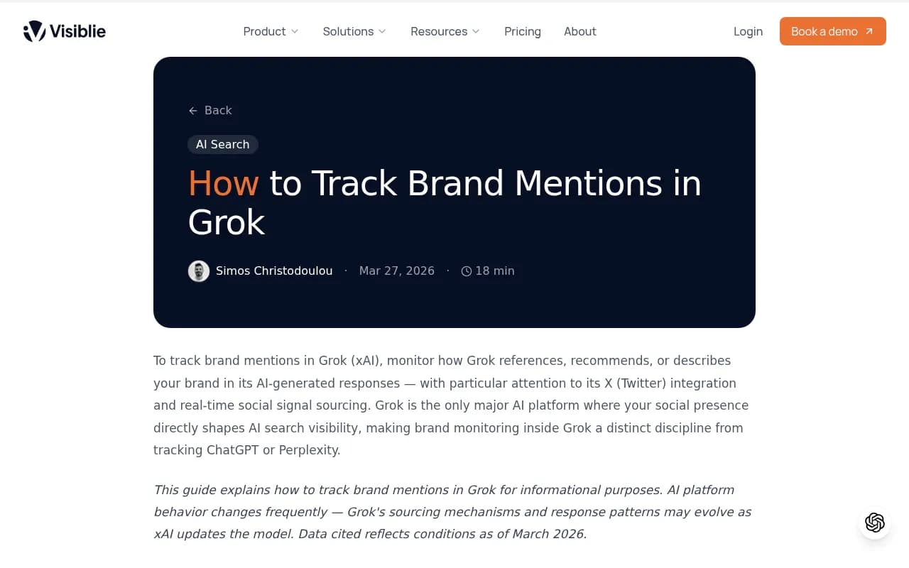 Grok brand mention tracking guide showing the three signal sources Grok uses to generate brand responses