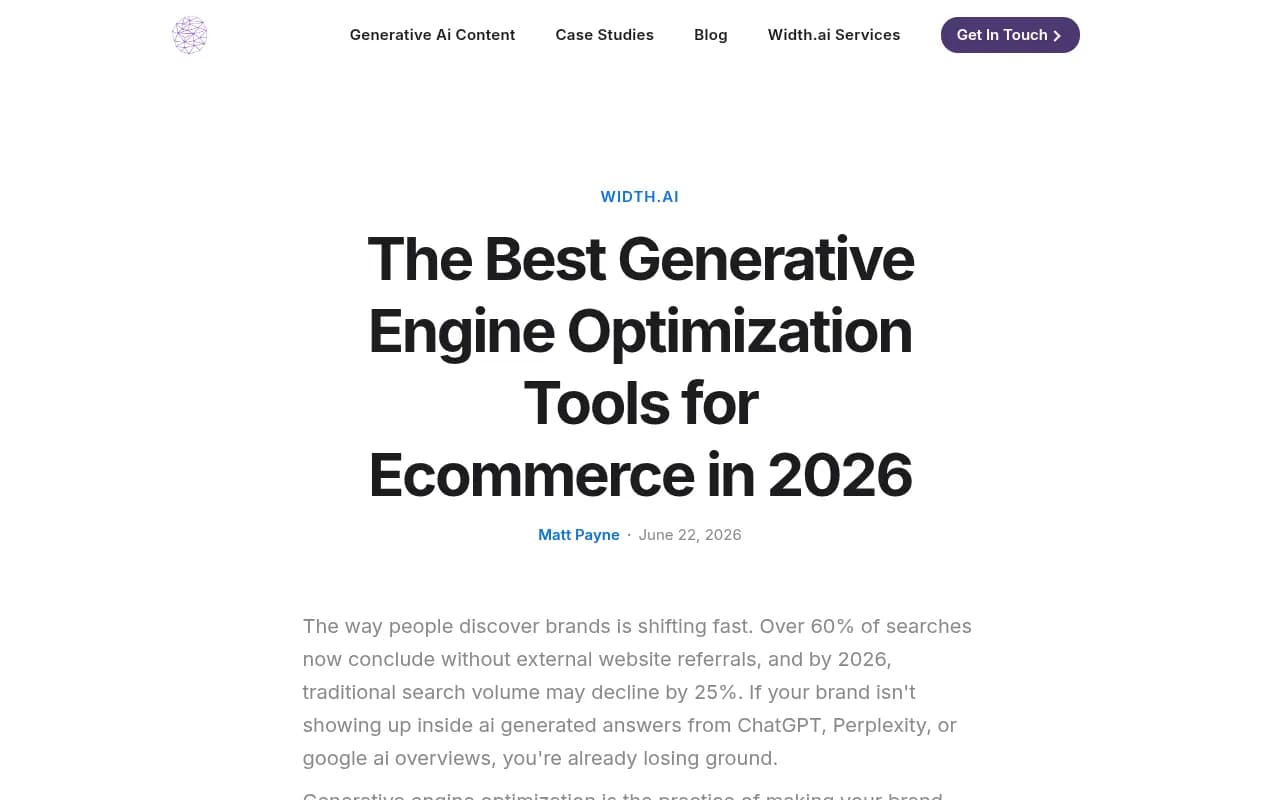 Width.ai's overview of ecommerce GEO tool categories, from visibility tracking to product data enrichment