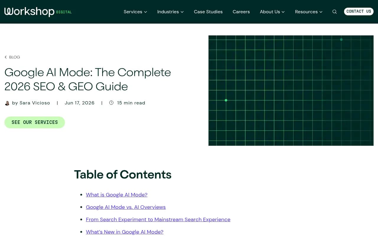Workshop Digital's 2026 guide to Google AI Mode, covering how AI Mode changes local SEO and visibility measurement