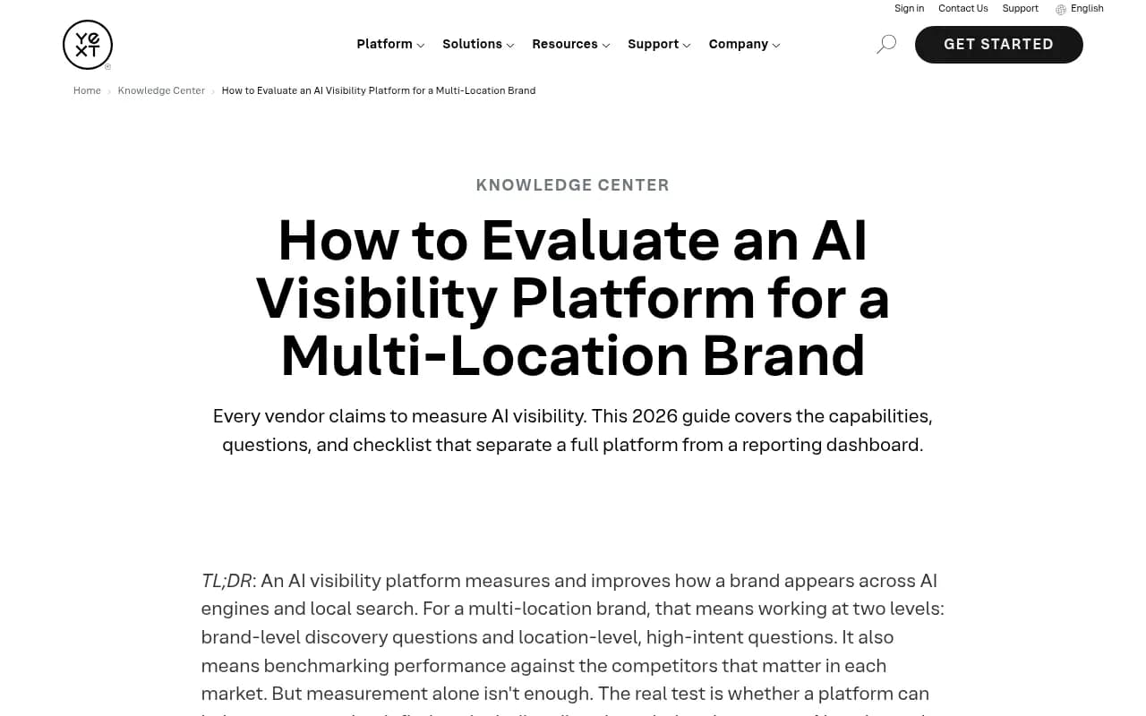Yext's guide to evaluating an AI visibility platform for a multi-location brand