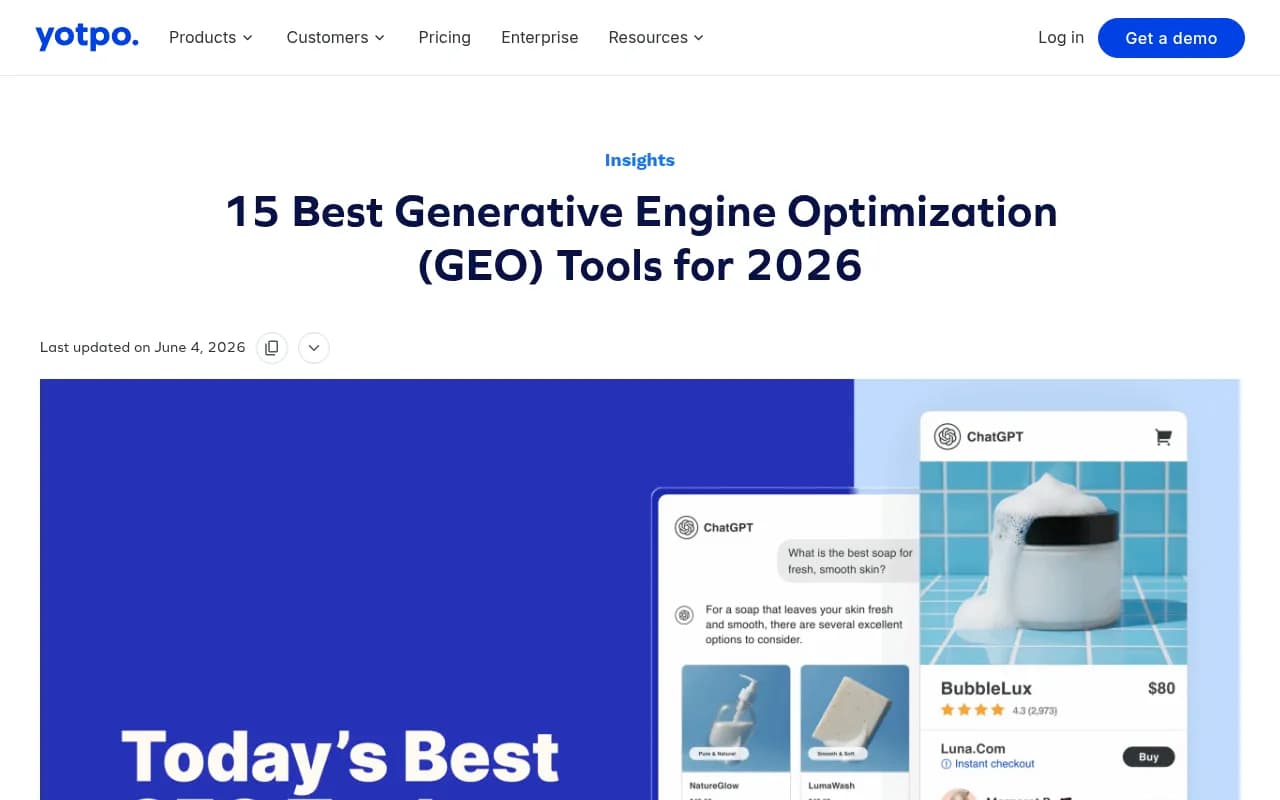 Overview of GEO tools landscape from Yotpo's 2026 guide