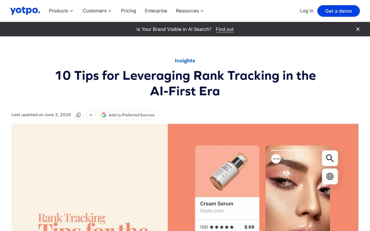 Rank tracking dashboard example showing SERP feature monitoring across mobile and desktop