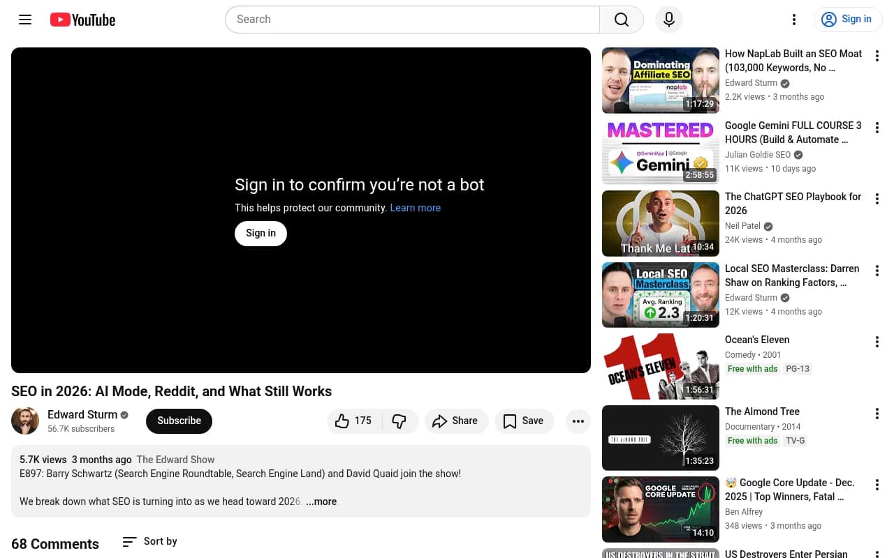 SEO in 2026: AI Mode, Reddit, and What Still Works - YouTube discussion on Reddit's rise in search