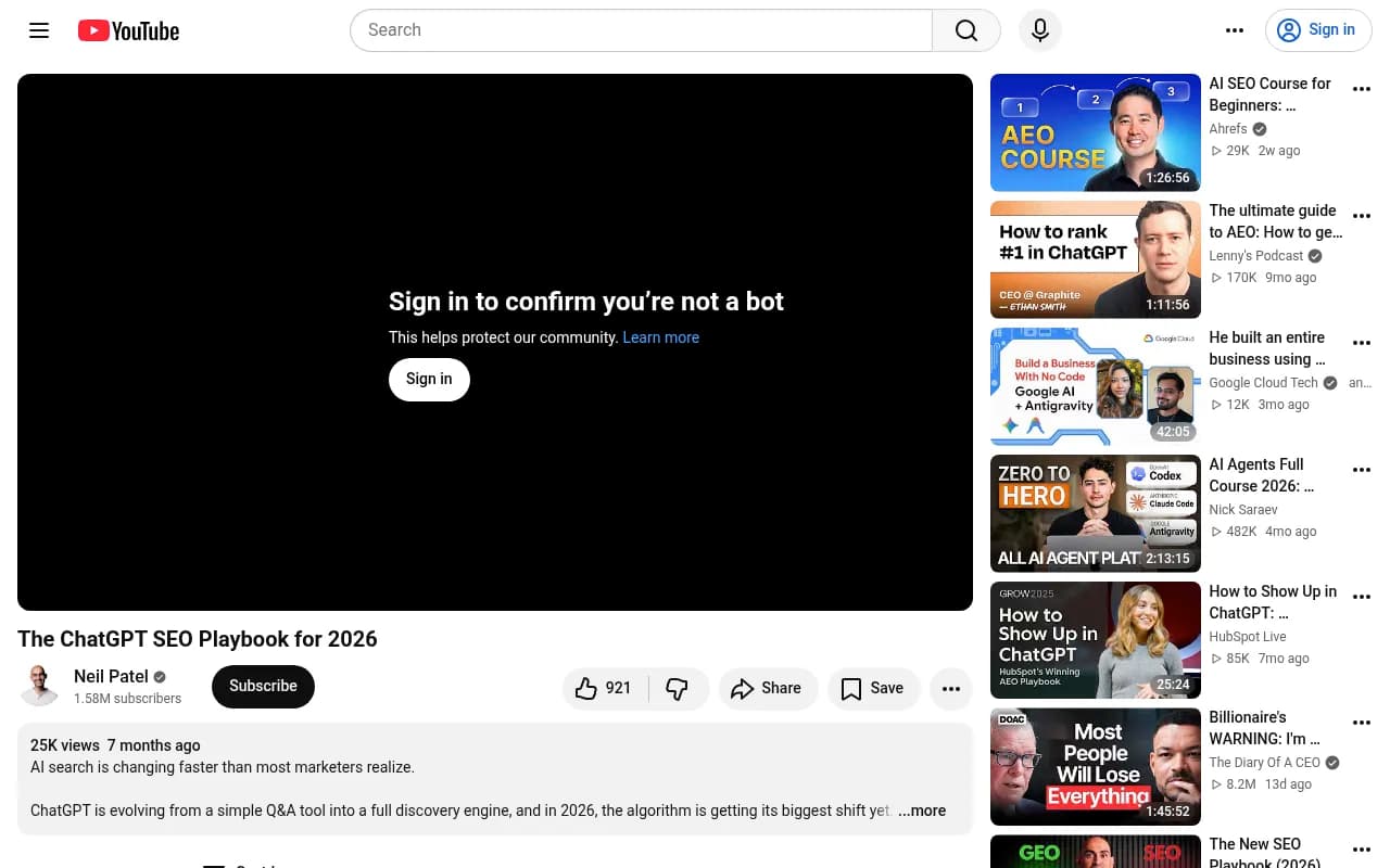 Neil Patel's ChatGPT SEO Playbook for 2026 covering algorithm updates and citation signals