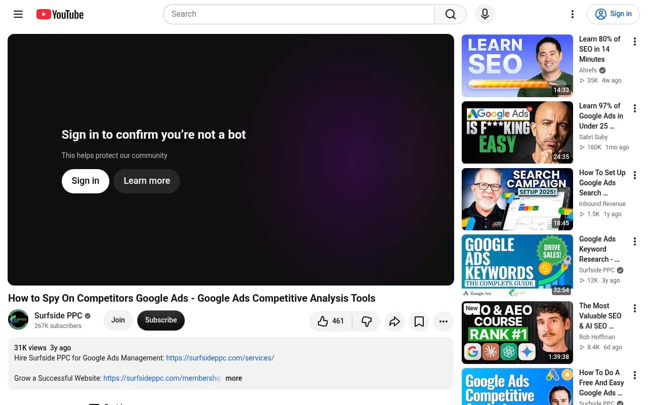 Video walkthrough on spying on competitor Google Ads with competitive analysis tools