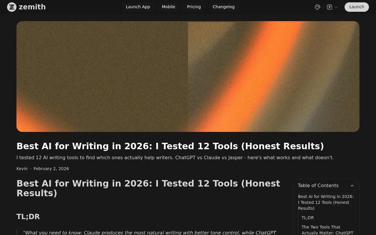 Zemith's comparison of 12 AI writing tools in 2026, showing honest results across ChatGPT, Claude, Jasper, and others