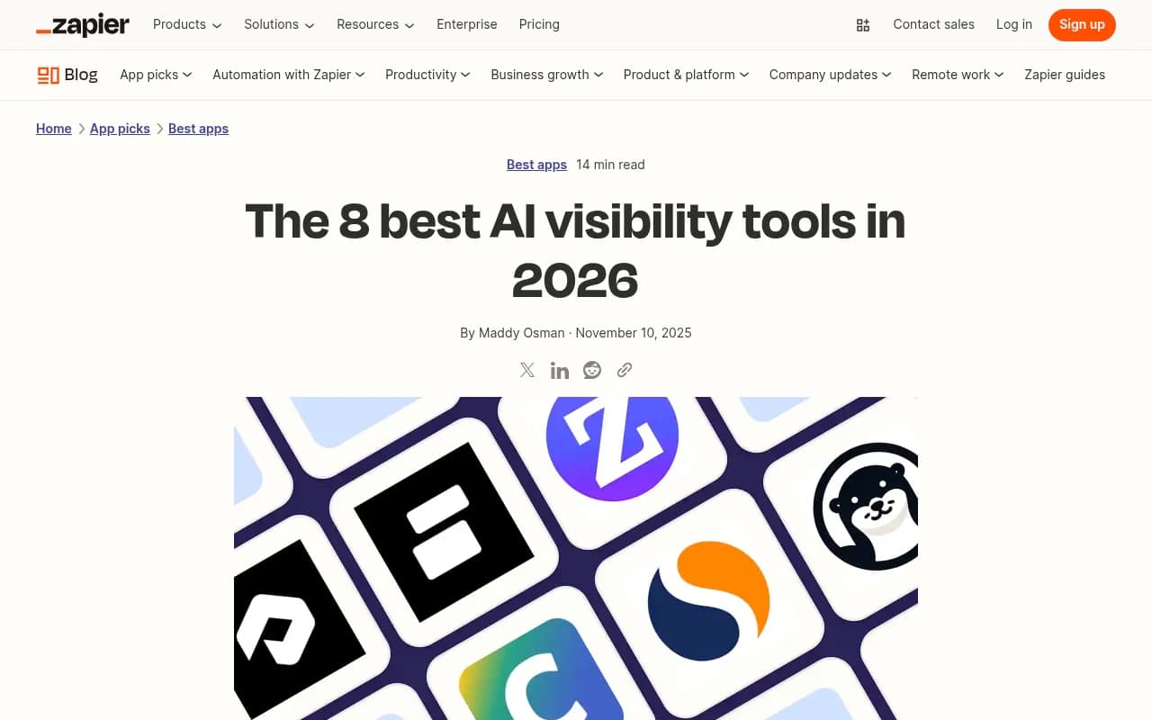 Zapier's roundup of the best AI visibility tools in 2026, showing the range of platforms now competing in the GEO space