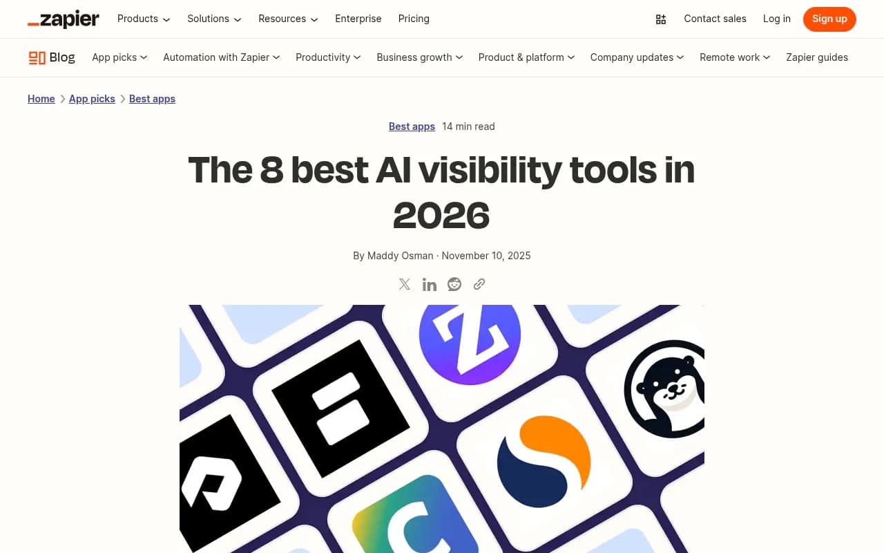Zapier's overview of the best AI visibility tools in 2026 -- useful context for the broader market