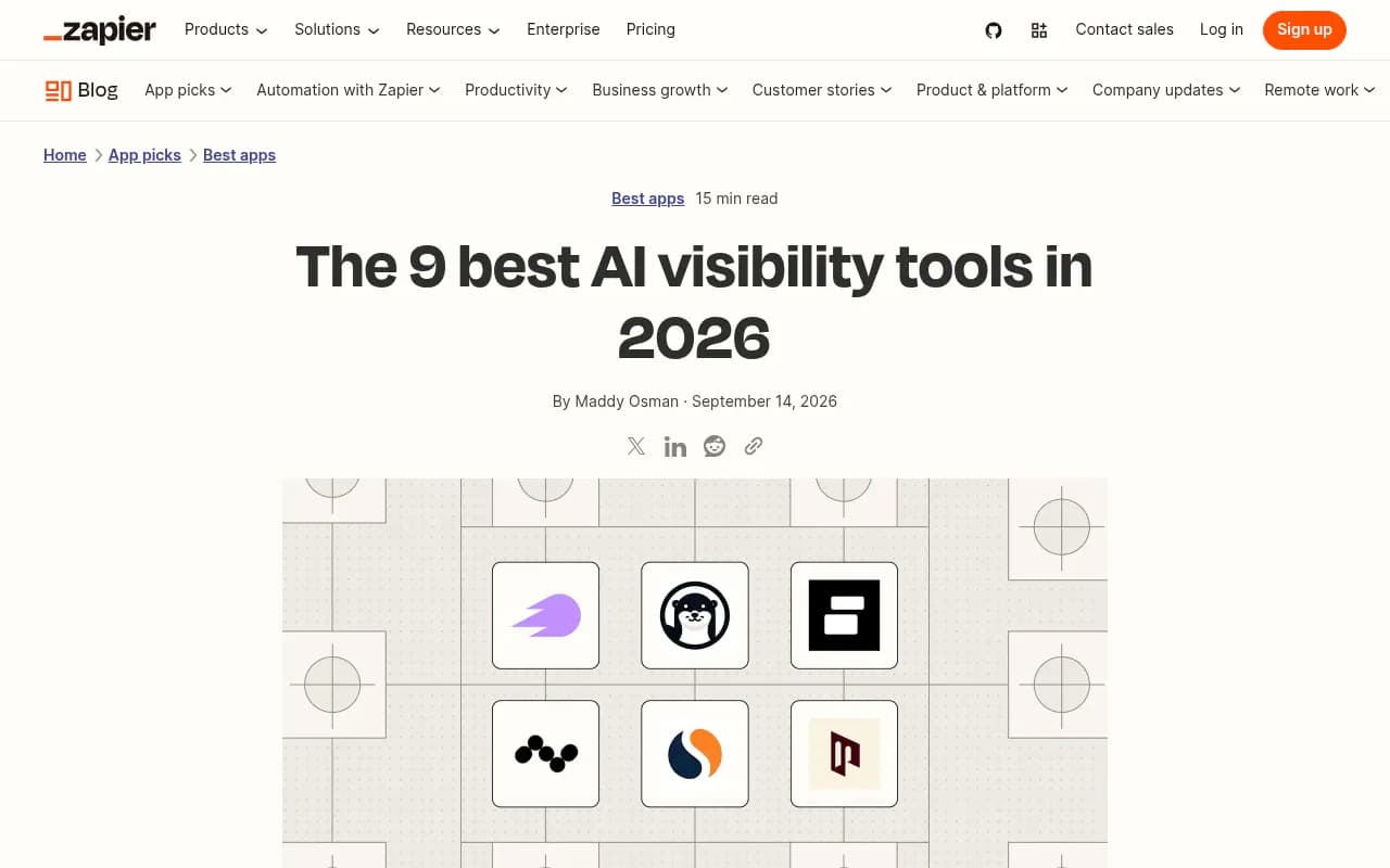 Comparison table of AI visibility tools showing best-for use cases and pricing
