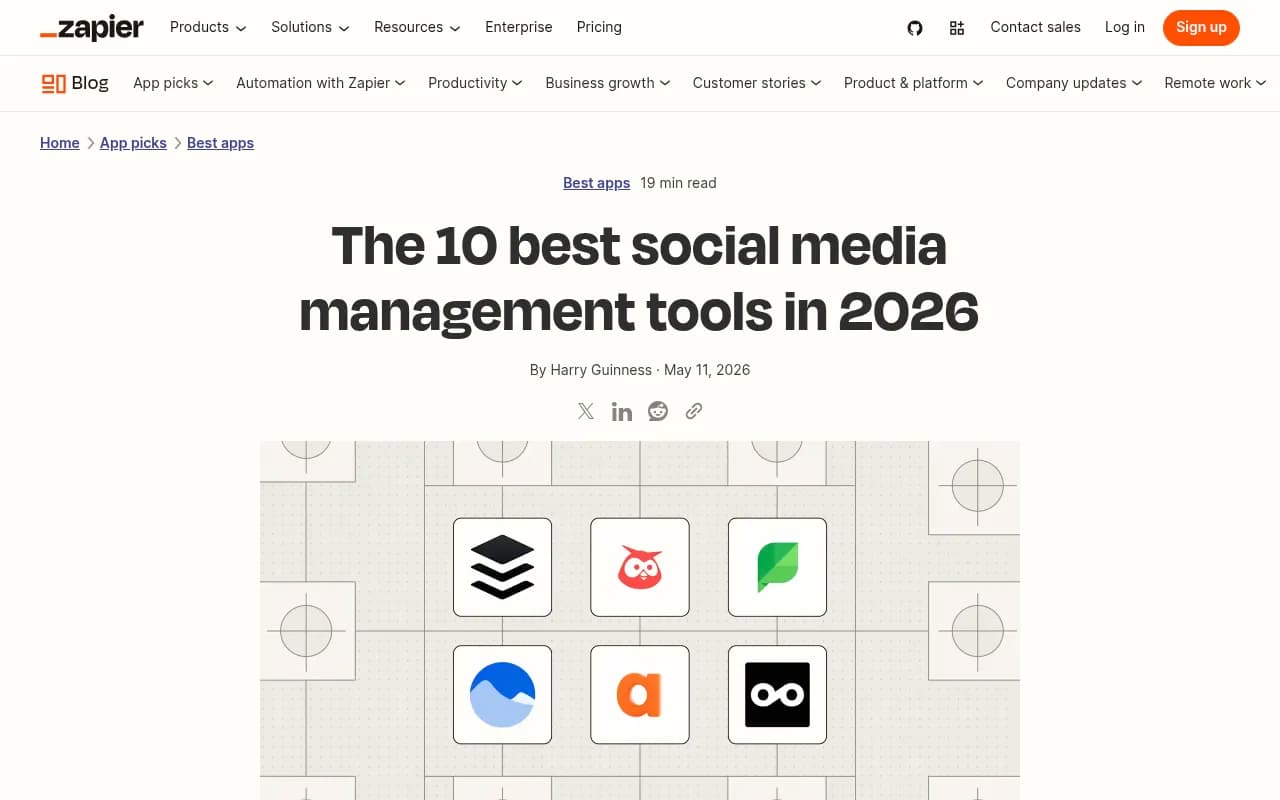 Zapier's 2026 roundup of social media management tools, tested across nearly 80 apps