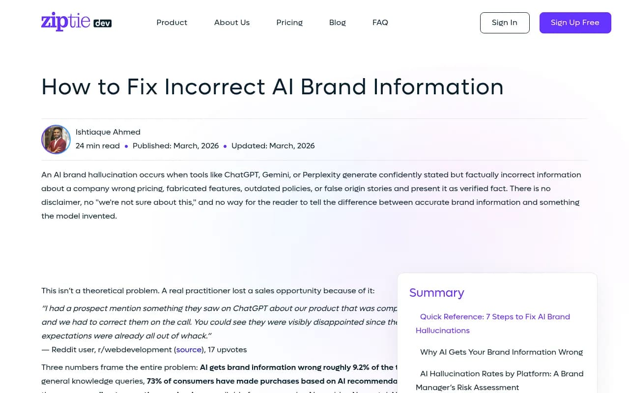 ZipTie.dev guide on fixing AI brand hallucinations -- a practical reference for brands dealing with incorrect AI-generated information