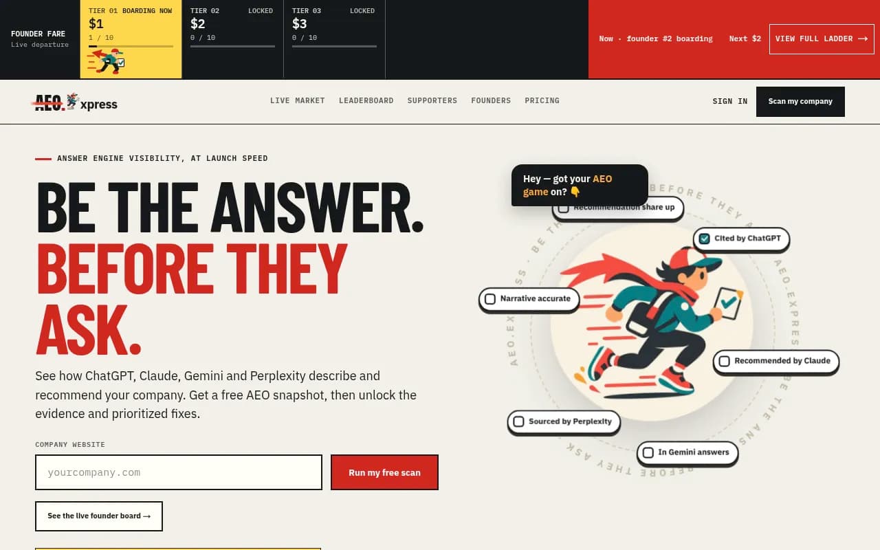 Screenshot of AEO.express website