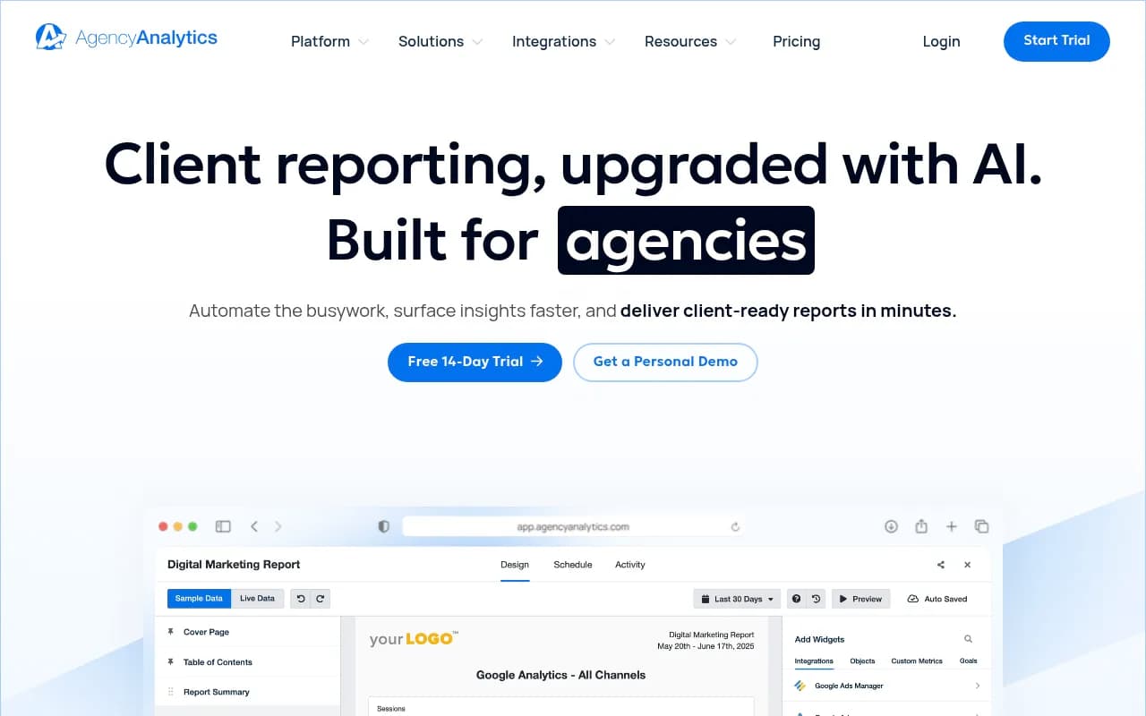 Screenshot of AgencyAnalytics website