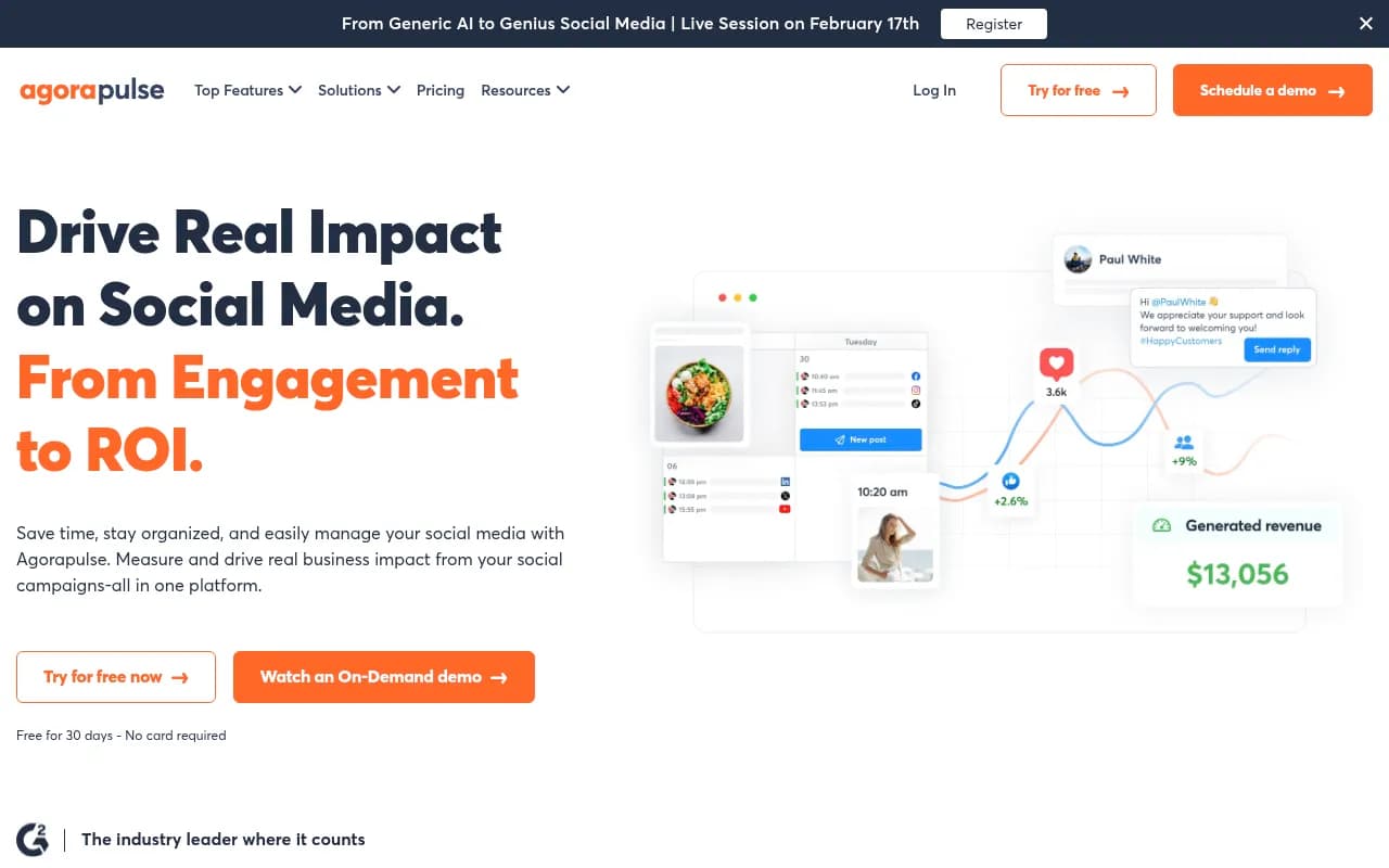 Screenshot of Agorapulse website