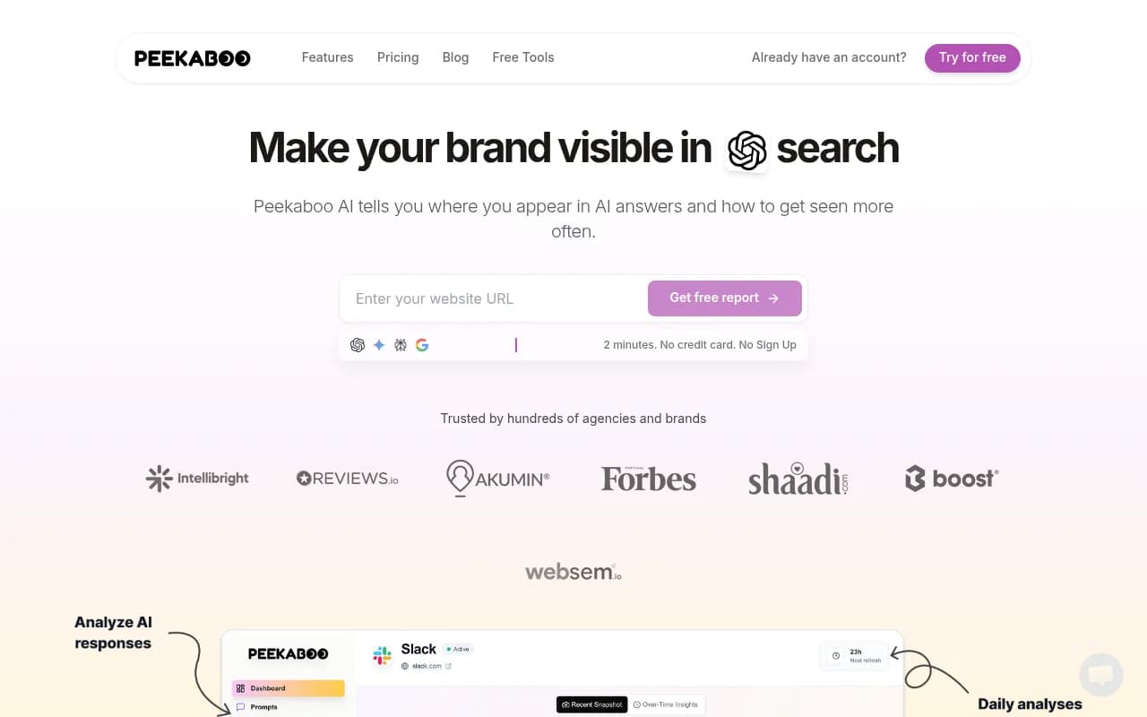 Screenshot of AI Peekaboo website