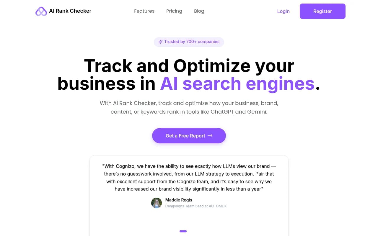 Screenshot of AI Rank Checker website