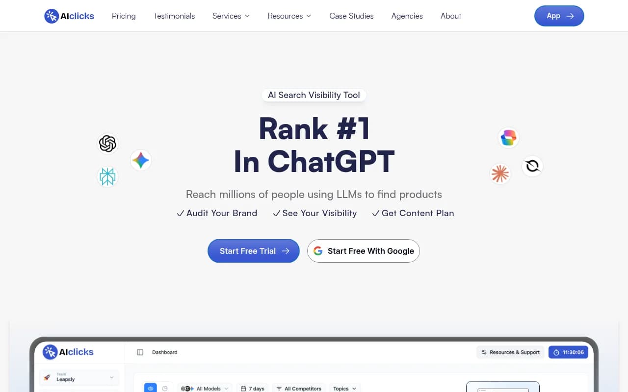 Screenshot of AIclicks website