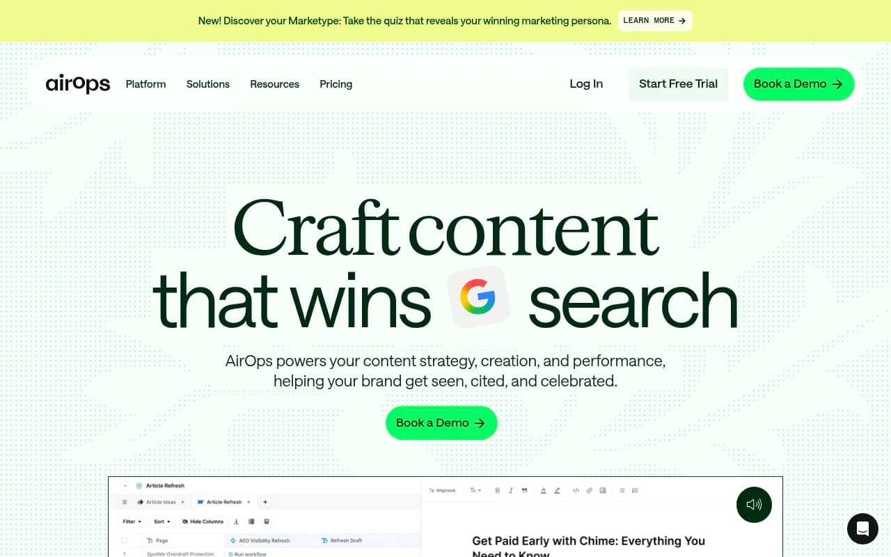 Screenshot of AirOps website