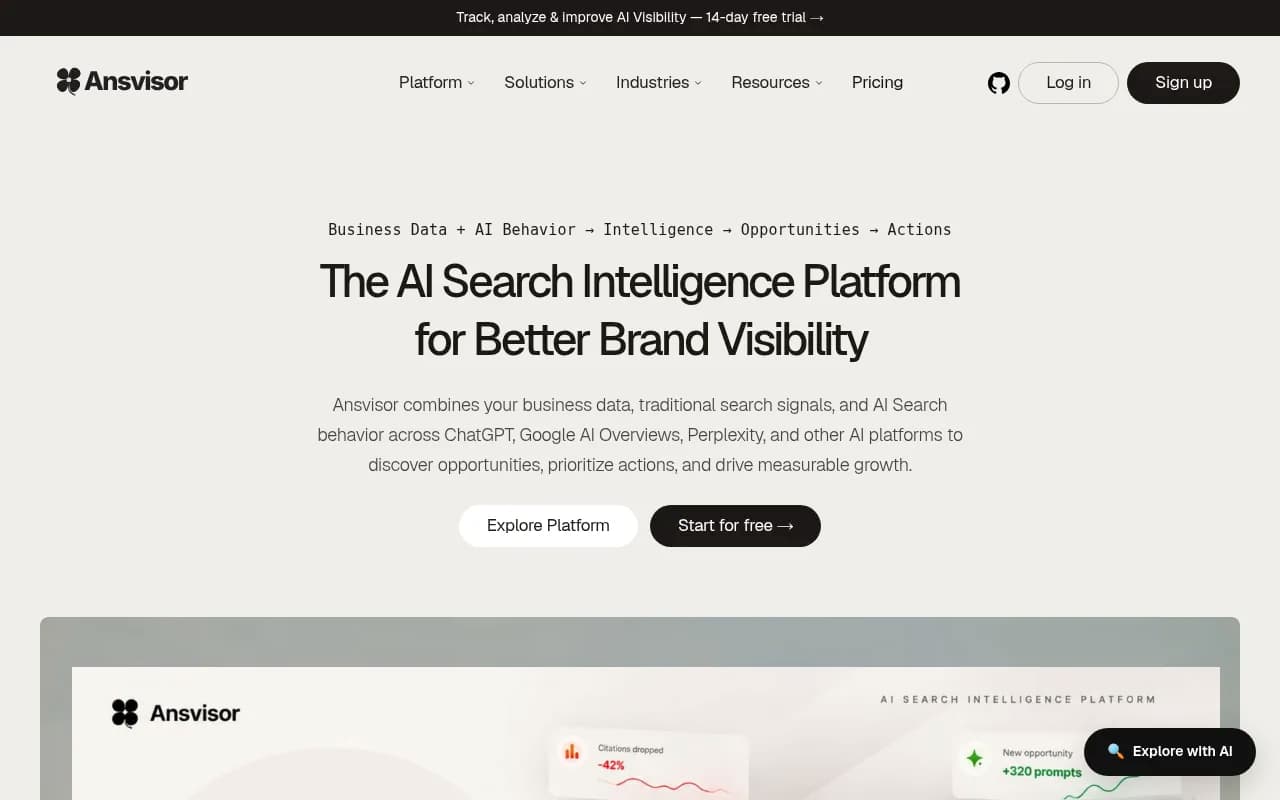 Screenshot of Ansvisor website
