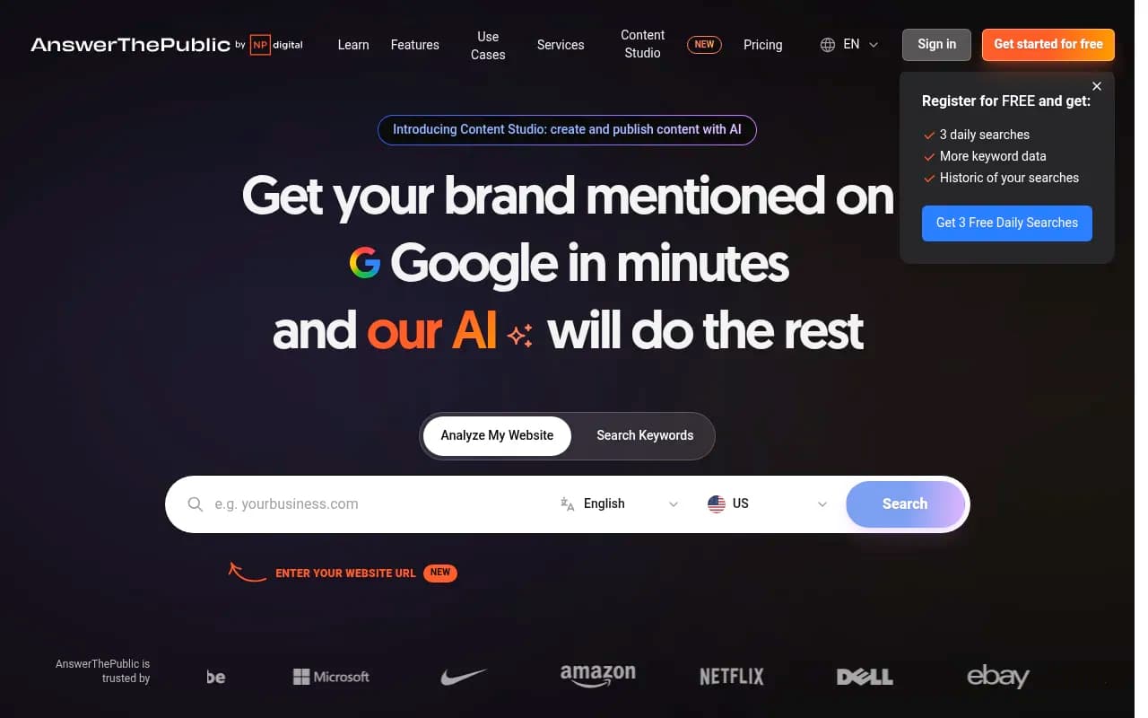 Screenshot of AnswerThePublic website
