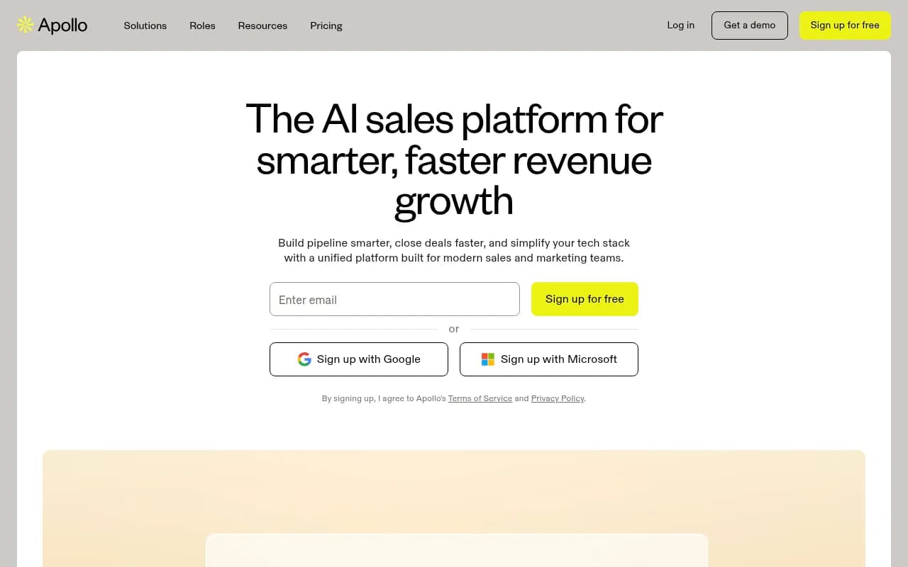 Screenshot of Apollo.io website