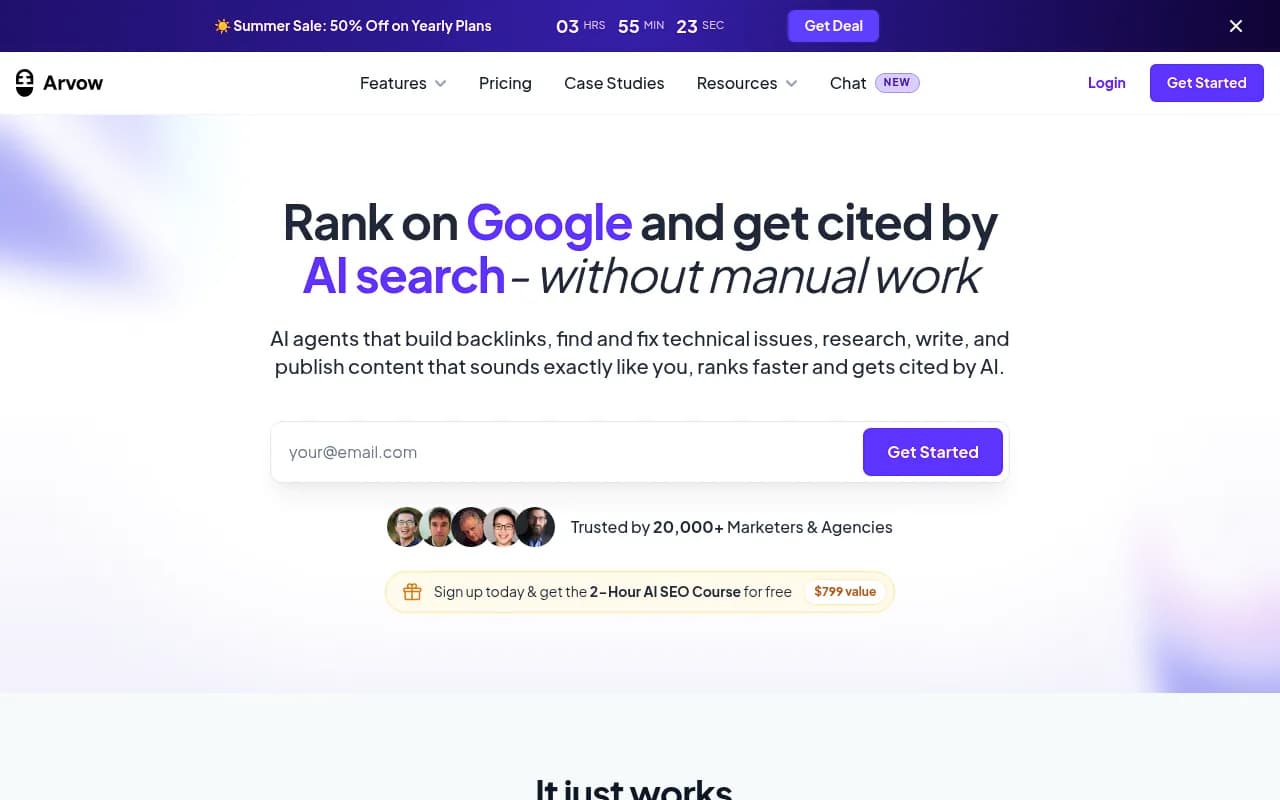 Screenshot of Arvow website