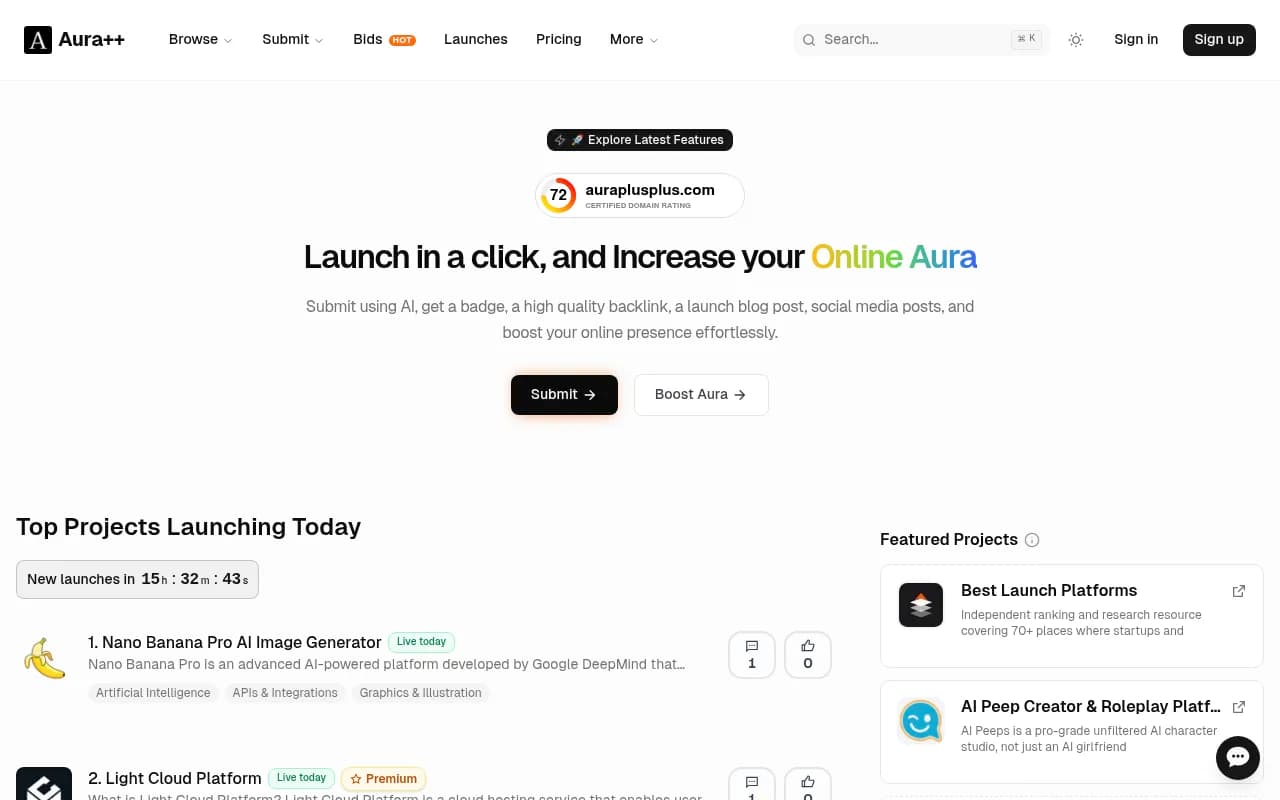 Screenshot of Aura++ DR Booster website