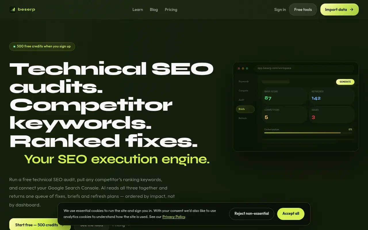 Screenshot of beserp website