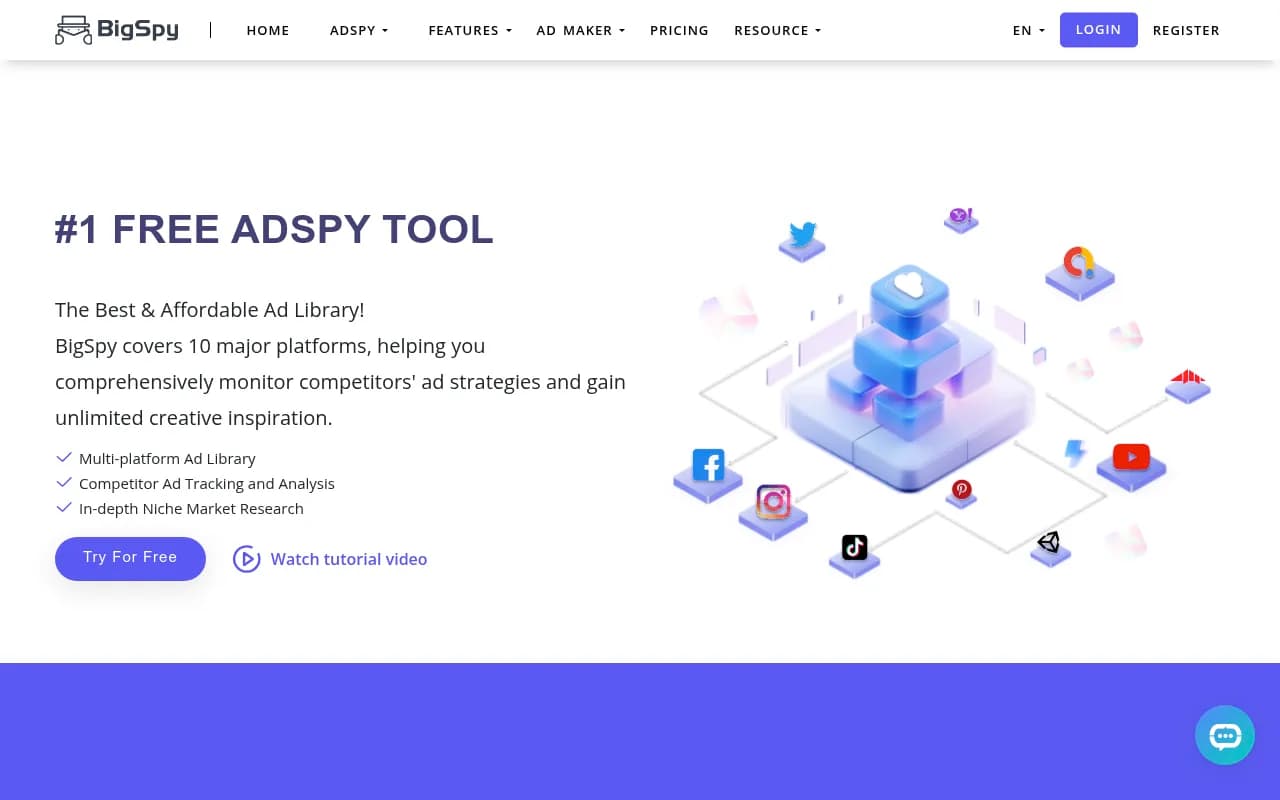 Screenshot of BigSpy website