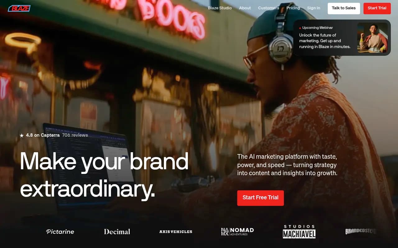 Screenshot of Blaze website