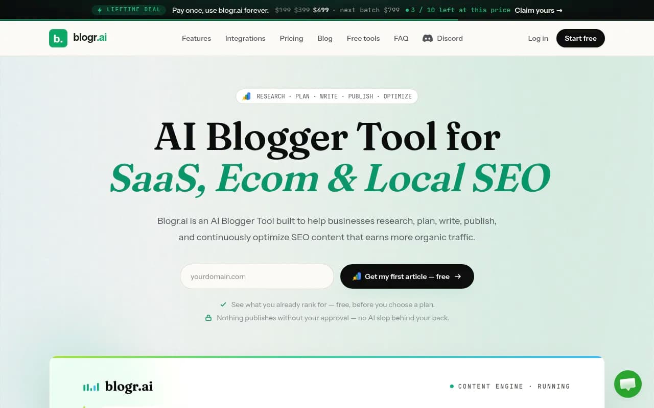 Screenshot of Blogr.ai website