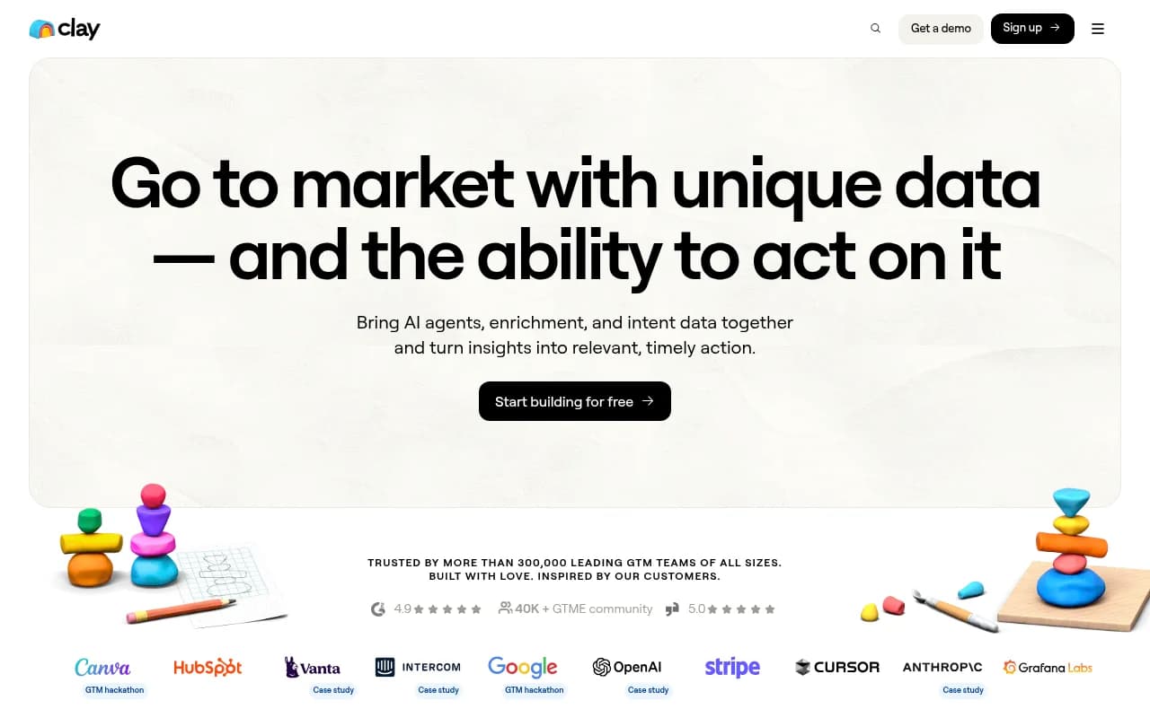 Screenshot of Clay website