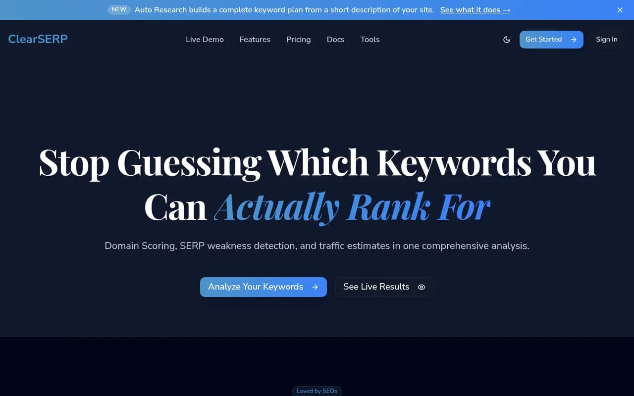 Screenshot of ClearSERP website