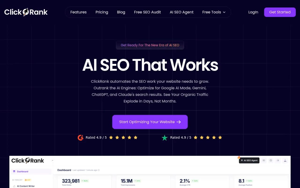 Screenshot of ClickRank AI website